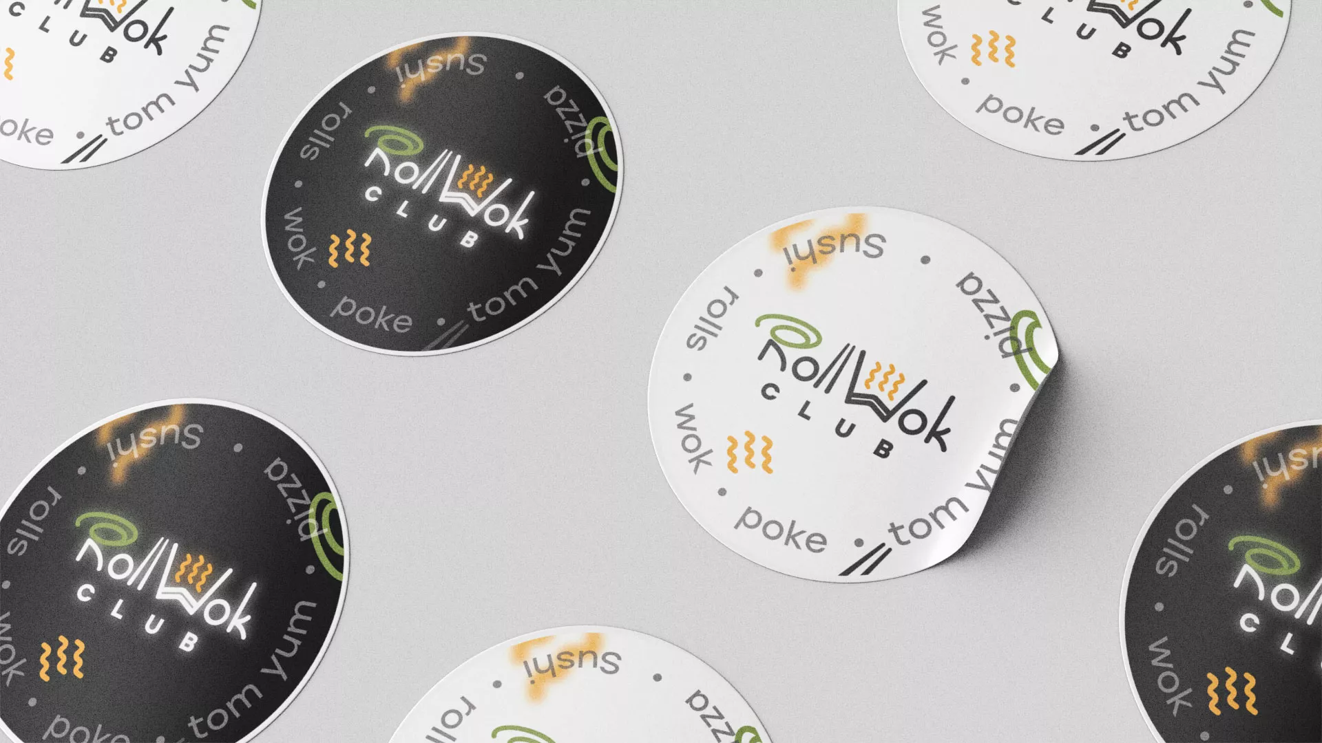 Разработка наклеек для суши-бара «Roll Wok Club» в Нязепетровске
